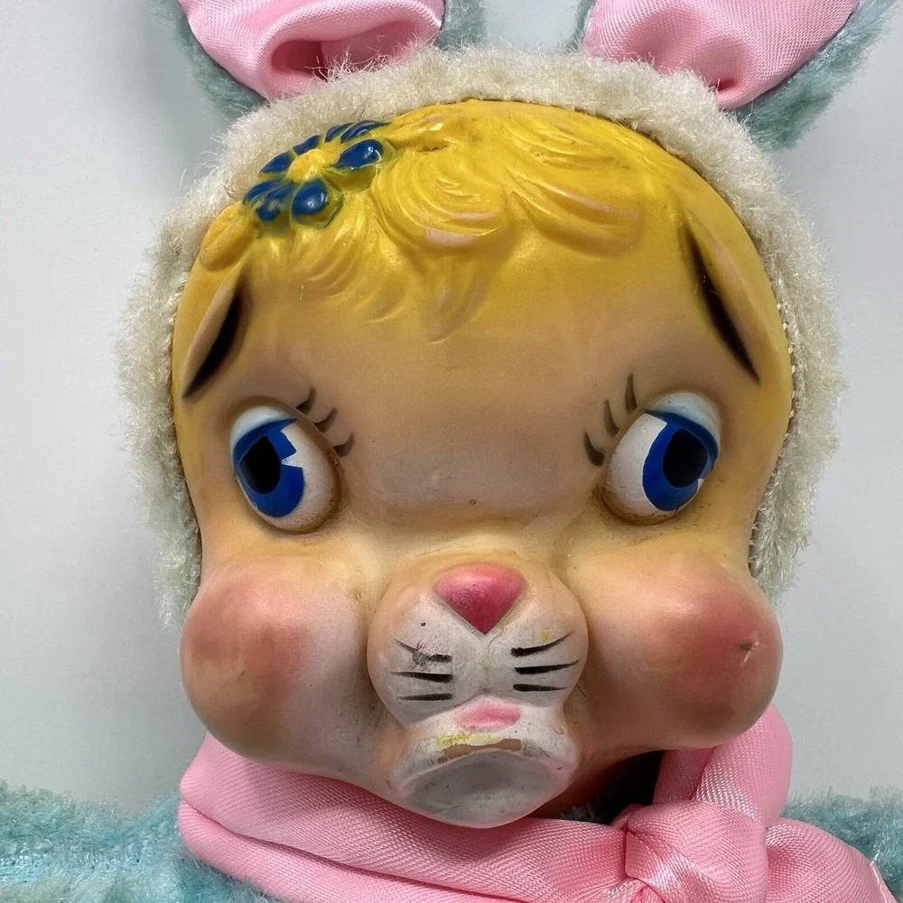 Rare Rushton Rubber Face Bunny Plush Doll 1950's Stuffed‎ Animal Toy Easter
